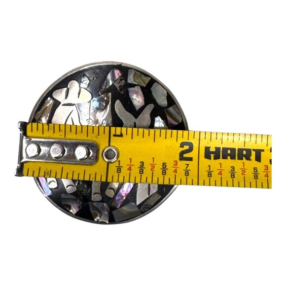 Vintage Alpaca Mexico Brooch Pendant Man On Donkey Abalone Inlay Enamel Pin 2" - Picture 4 of 6